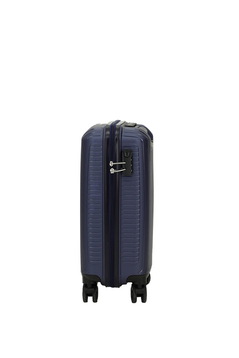 Dark Navy Blue PP Striped Small Cabin Size Suitcase