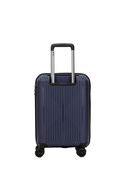 Dark Navy Blue PP Striped Small Cabin Size Suitcase