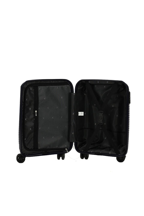 Dark Navy Blue PP Striped Small Cabin Size Suitcase