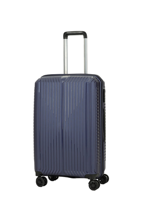 Dark Navy Blue PP Medium Size Striped Suitcase