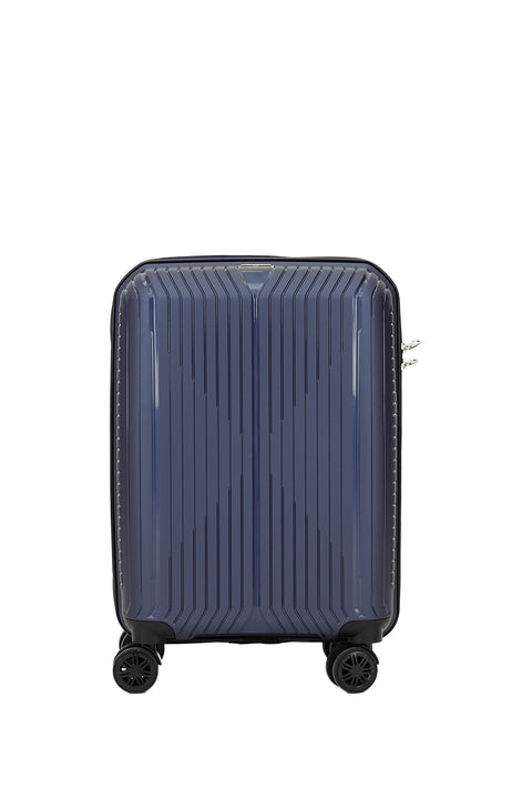 Dark Navy Blue PP Medium Size Striped Suitcase