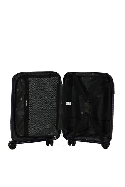 Dark Navy Blue PP Medium Size Striped Suitcase