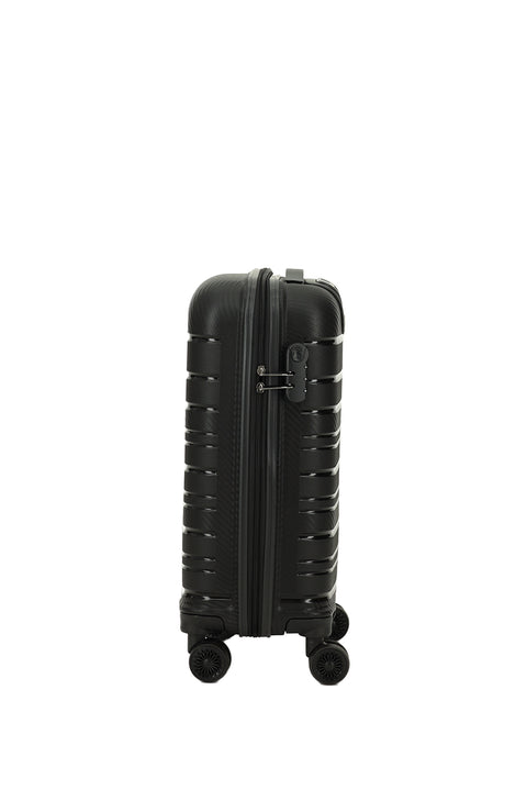 Black PP Striped Small Cabin Size Suitcase