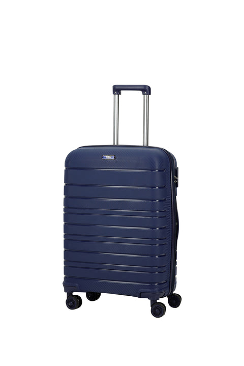 Dark Navy Blue PP Medium Size Striped Suitcase