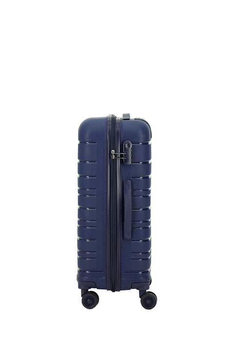 Dark Navy Blue PP Medium Size Striped Suitcase