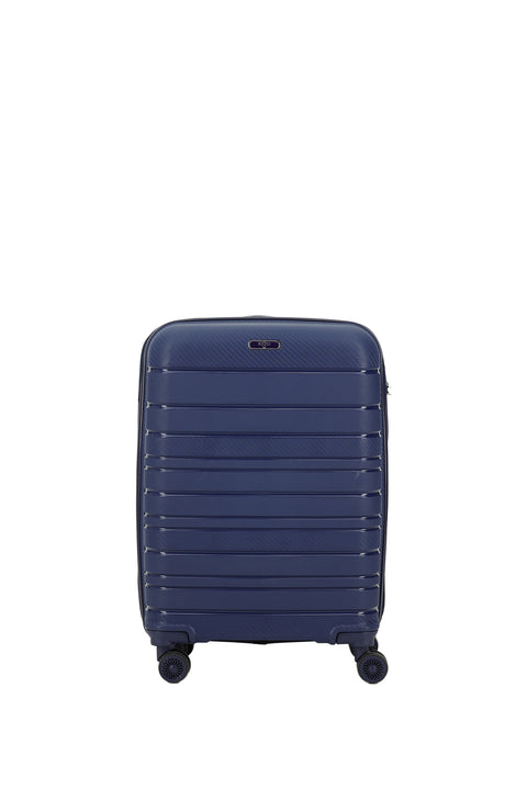 Dark Navy Blue PP Medium Size Striped Suitcase