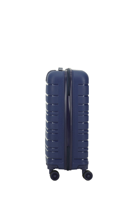 Dark Navy Blue PP Medium Size Striped Suitcase