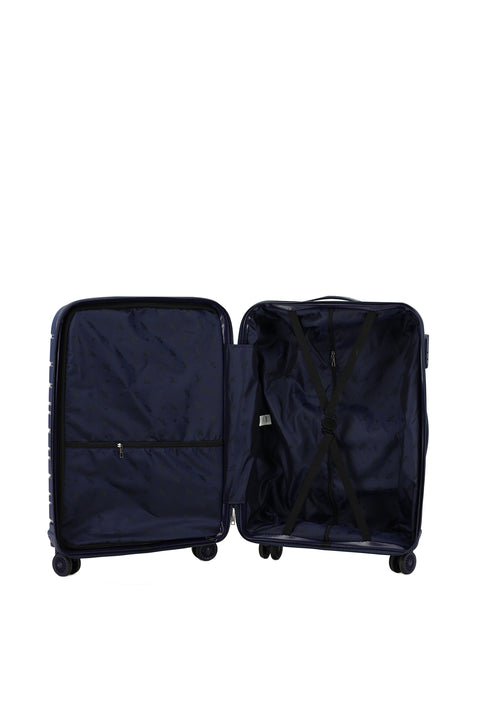 Dark Navy Blue PP Medium Size Striped Suitcase