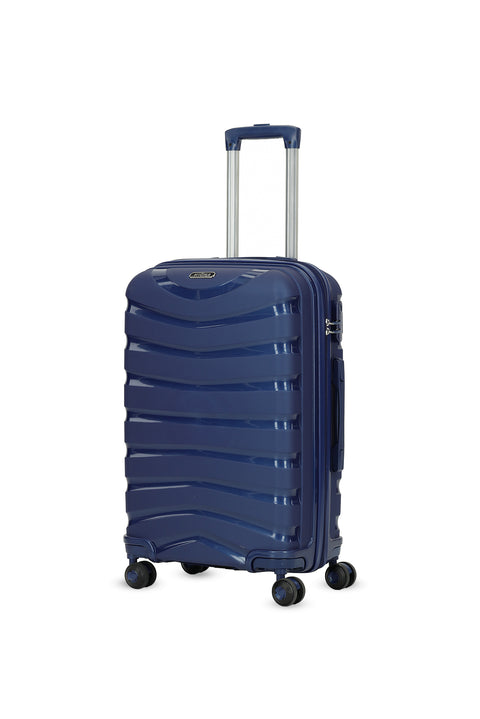 Dark Navy Blue PP Striped Medium Size Suitcase