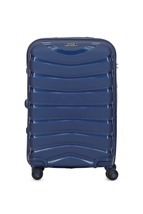 Dark Navy Blue PP Striped Medium Size Suitcase