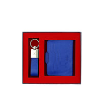 Navy Blue 2-Piece Leather Card Holder & Keychain Set