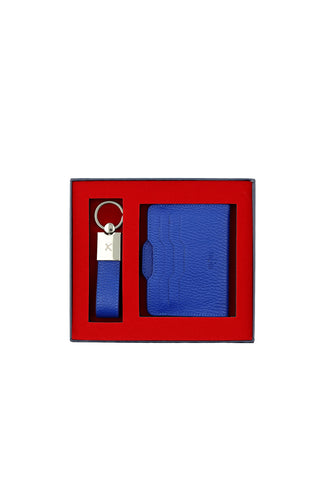  Saks Mavi 2'li Deri Kartlık & Anahtarlık Set