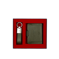 Medium Khaki 2-Piece Leather Card Holder & Keychain Set