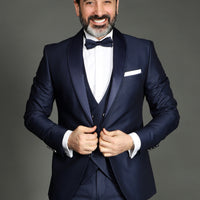 Light Navy Blue 7 Drop Slim Fit Narrow Cut Shawl Collar Vest Tuxedo & Groom Suit