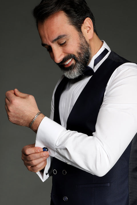 Light Navy Blue 7 Drop Slim Fit Narrow Cut Shawl Collar Vest Tuxedo & Groom Suit