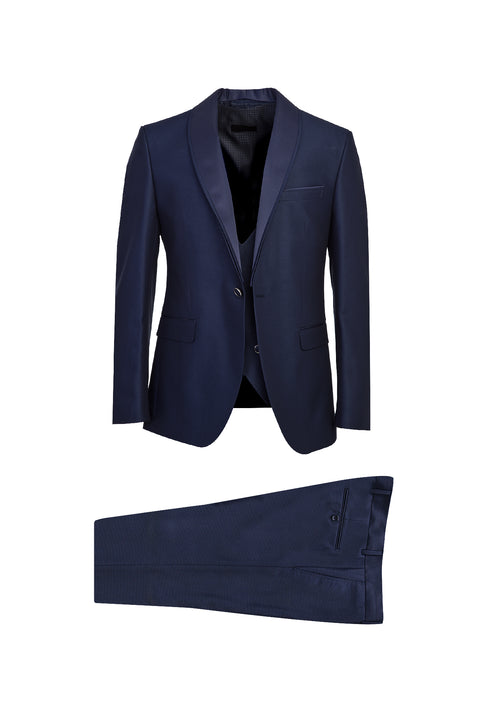 Light Navy Blue 7 Drop Slim Fit Narrow Cut Shawl Collar Vest Tuxedo & Groom Suit
