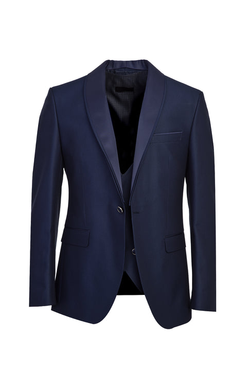 Light Navy Blue 7 Drop Slim Fit Narrow Cut Shawl Collar Vest Tuxedo & Groom Suit