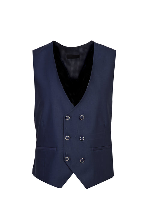 Light Navy Blue 7 Drop Slim Fit Narrow Cut Shawl Collar Vest Tuxedo & Groom Suit