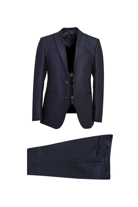 Mid Navy 7 Drop Slim Fit Pointed Lapel Tuxedo & Groom Suit