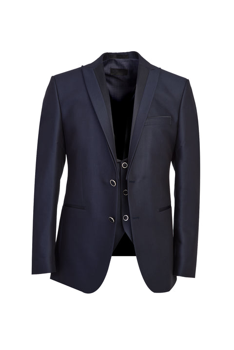 Mid Navy 7 Drop Slim Fit Pointed Lapel Tuxedo & Groom Suit