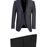 Dark Gray Mono Collar 7 Drop Slim Fit Patterned Tuxedo & Groom Suit