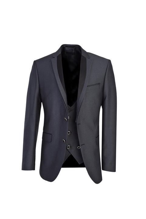 Dark Gray Mono Collar 7 Drop Slim Fit Patterned Tuxedo & Groom Suit