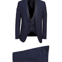 Dark Navy 7 Drop Slim Fit Narrow Cut Pointed Collar Vest Tuxedo & Groom Suit