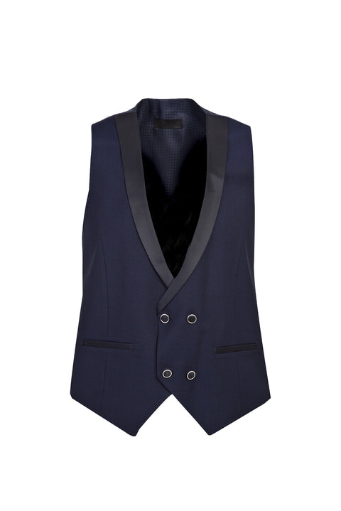 Dark Navy 7 Drop Slim Fit Narrow Cut Pointed Collar Vest Tuxedo & Groom Suit