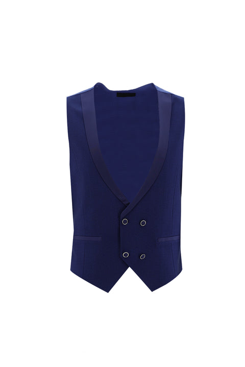 Dark Blue 7 Drop Slim Fit Narrow Cut Pointed Collar Vest Tuxedo & Groom Suit