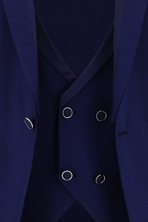 Dark Blue 7 Drop Slim Fit Narrow Cut Pointed Collar Vest Tuxedo & Groom Suit