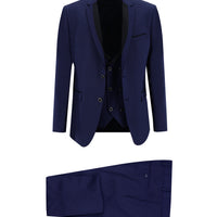 Light Navy Blue 7 Drop Slim Fit Narrow Cut Mono Collar Vest Tuxedo & Groom Suit