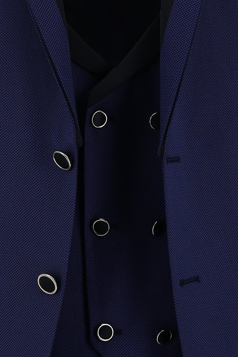 Light Navy Blue 7 Drop Slim Fit Narrow Cut Mono Collar Vest Tuxedo & Groom Suit