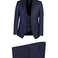 Dark Blue Mono-Lace 7 Drop Slim Fit Patterned Tuxedo & Groom Suit