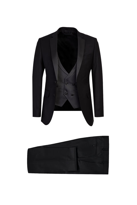 Black Mono-Lace 7 Drop Slim Fit Patterned Tuxedo & Groom Suit