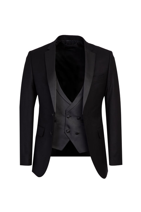 Black Mono-Lace 7 Drop Slim Fit Patterned Tuxedo & Groom Suit