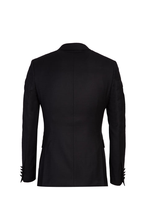 Black Mono-Lace 7 Drop Slim Fit Patterned Tuxedo & Groom Suit