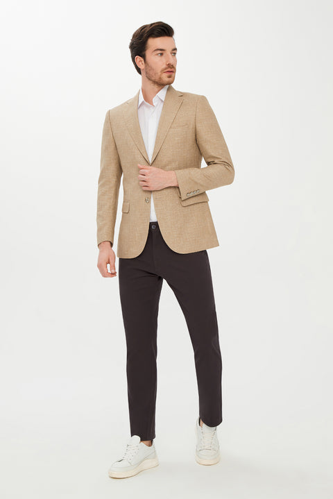 Açık Bej 7 Drop Slim Fit Dar Kesim AK MKR CEKET