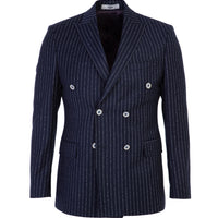 Dark Navy 7 Drop Slim Fit Striped Double-Breasted Jacket