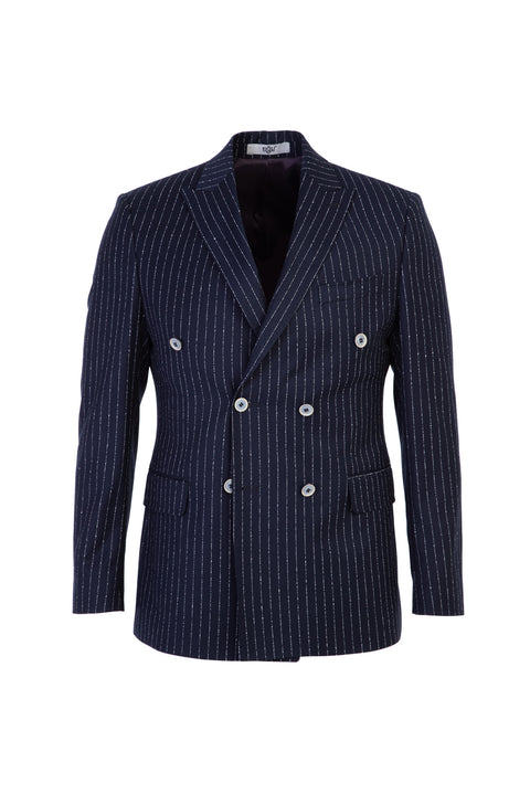 Dark Navy 7 Drop Slim Fit Striped Double-Breasted Jacket