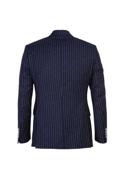 Dark Navy 7 Drop Slim Fit Striped Double-Breasted Jacket