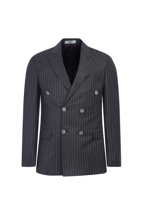 Light Anthracite 7 Drop Slim Fit Striped Double-Breasted Jacket