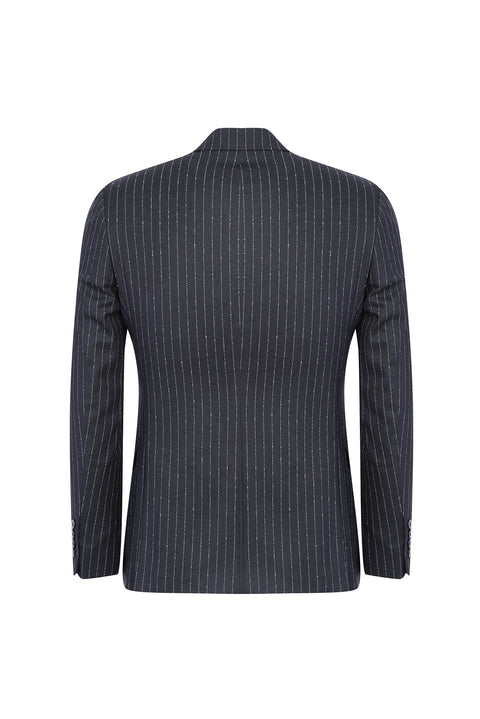 Light Anthracite 7 Drop Slim Fit Striped Double-Breasted Jacket