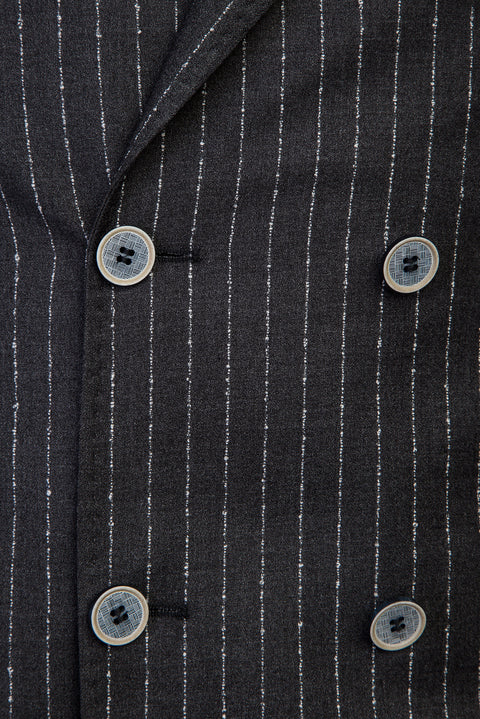 Light Anthracite 7 Drop Slim Fit Striped Double-Breasted Jacket