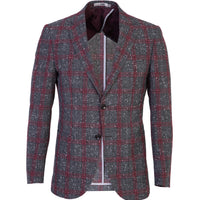 Dark Burgundy Plaid 7 Drop Slim Fit Jacket