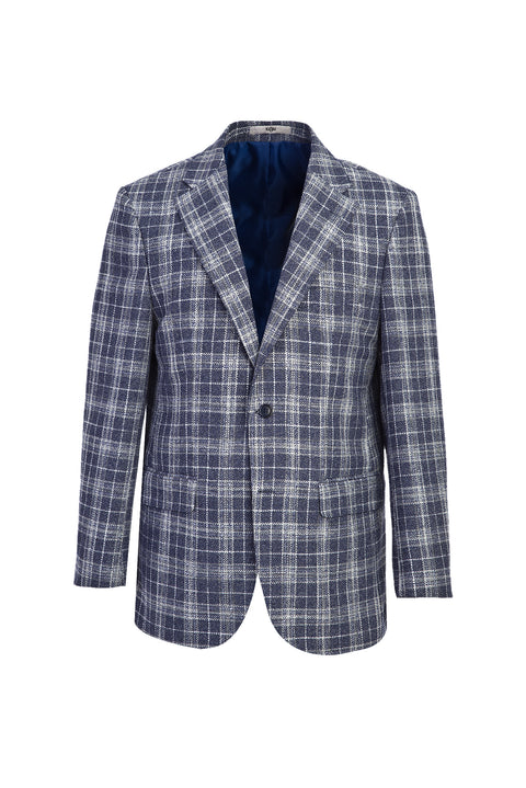Dark Navy 4-Drop Relaxed Fit Plaid Jacket