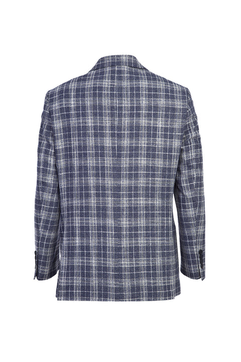 Dark Navy 4-Drop Relaxed Fit Plaid Jacket