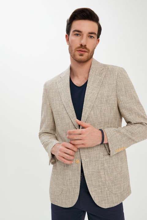 Light Grey 4 Drop Relaxed Fit Casual Patterned Wool Sport Jacket