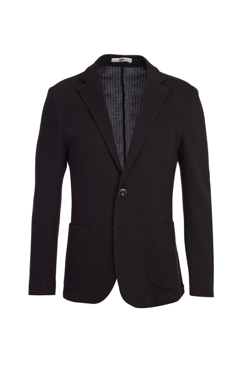 Siyah Lacivert 7 Drop Slim Fit Dar Kesim Örme Pamuk Ceket