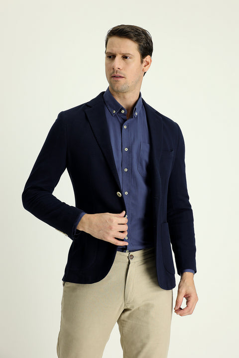 Siyah Lacivert 7 Drop Slim Fit Dar Kesim Ak.Yd.Örme Ceket