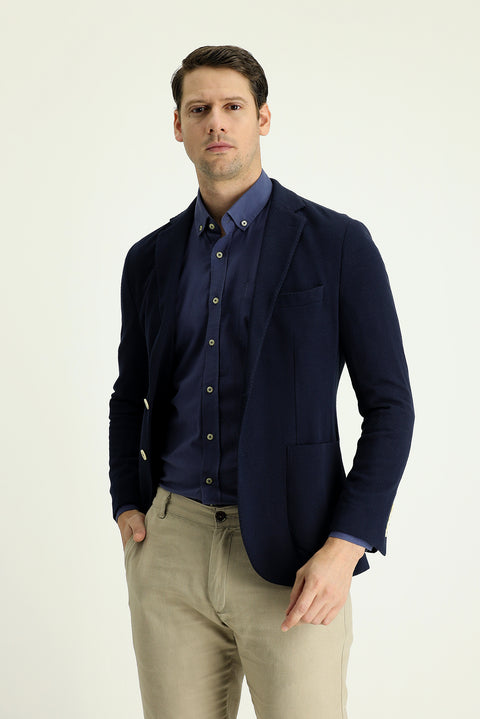 Siyah Lacivert 7 Drop Slim Fit Dar Kesim Ak.Yd.Örme Ceket